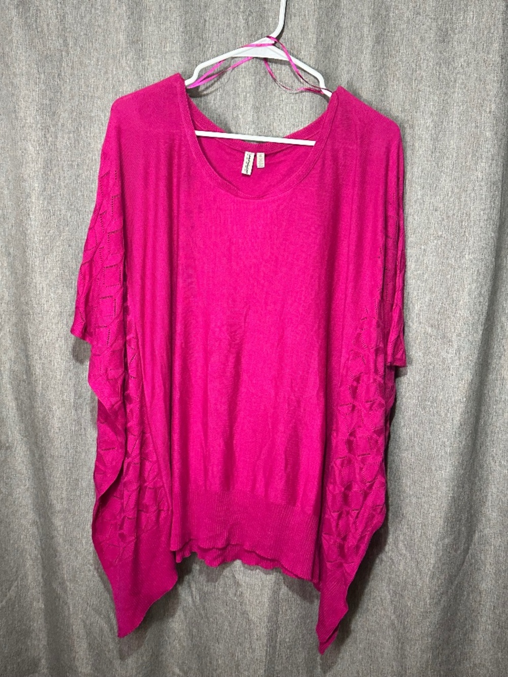 Madison Hot Pink Dolman Knit Poncho Sweater Top Short Sleeve Textured - XL